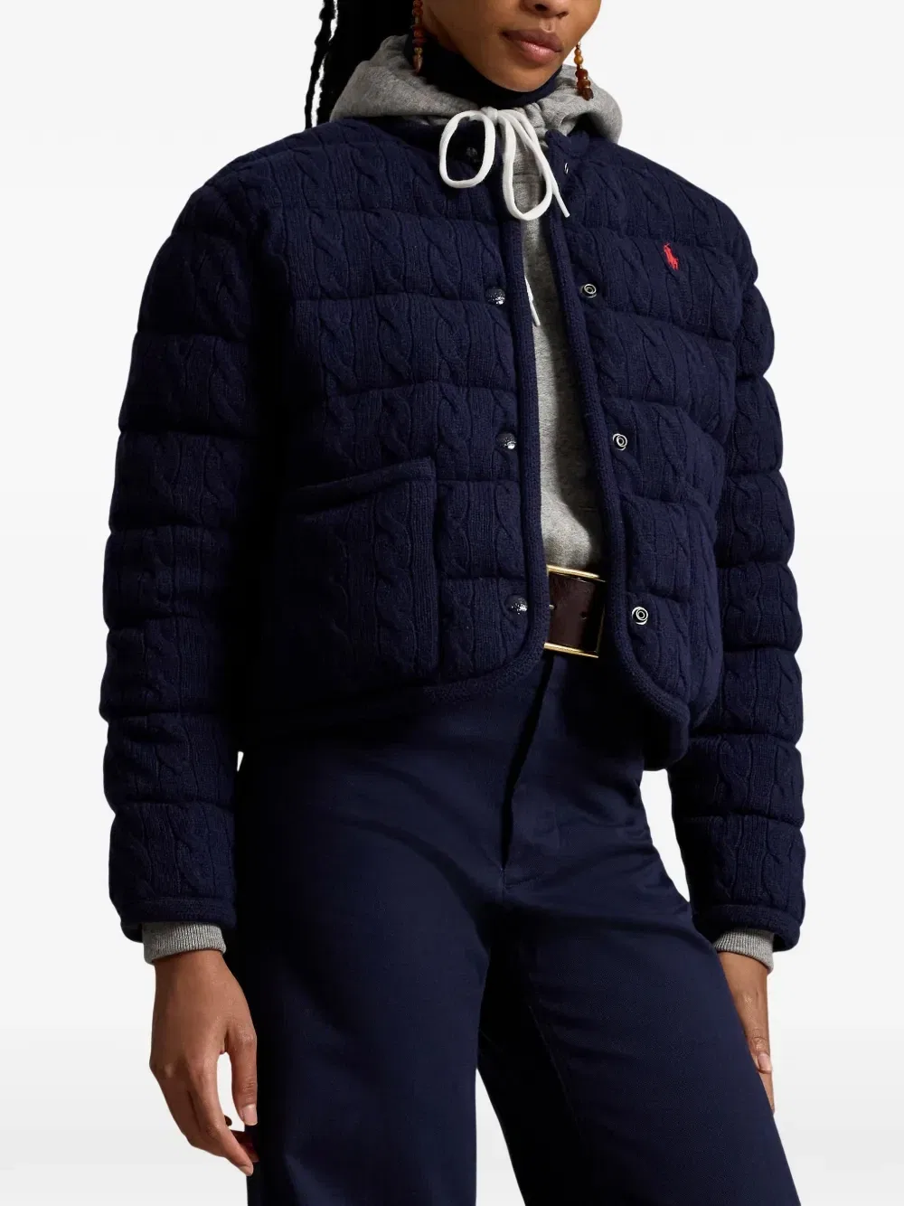 Стеганый пуховик фактурной вязки Polo Ralph Lauren, синий — фото 3