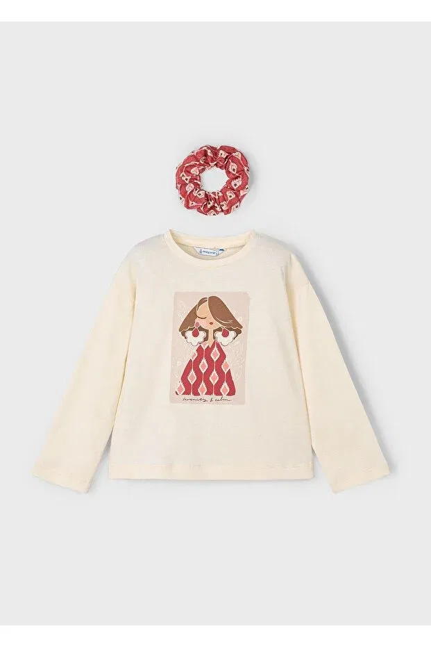 Детские свитшот для девочек с принтом Girl'S sweatshirt with headband Mayoral, Cream — фото 2