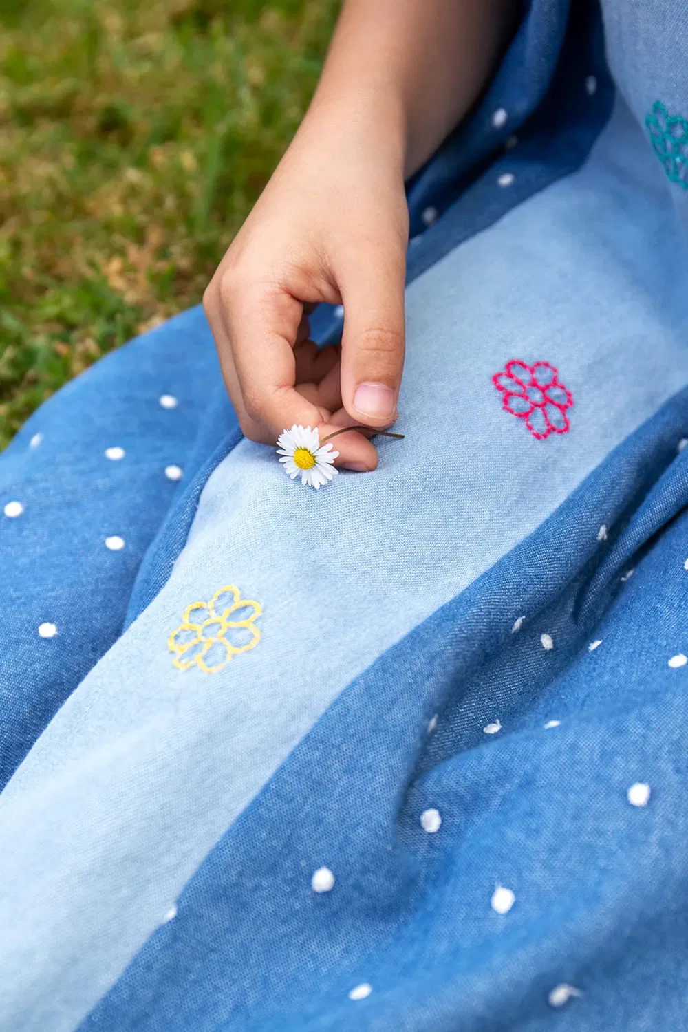 Детское платье-трапеция из денима Frugi, Blue — фото 3