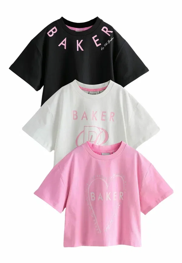 Футболки прямого кроя, комплект из 3 штук с графическим принтом Baker By Ted Baker, белый/черный/розовый