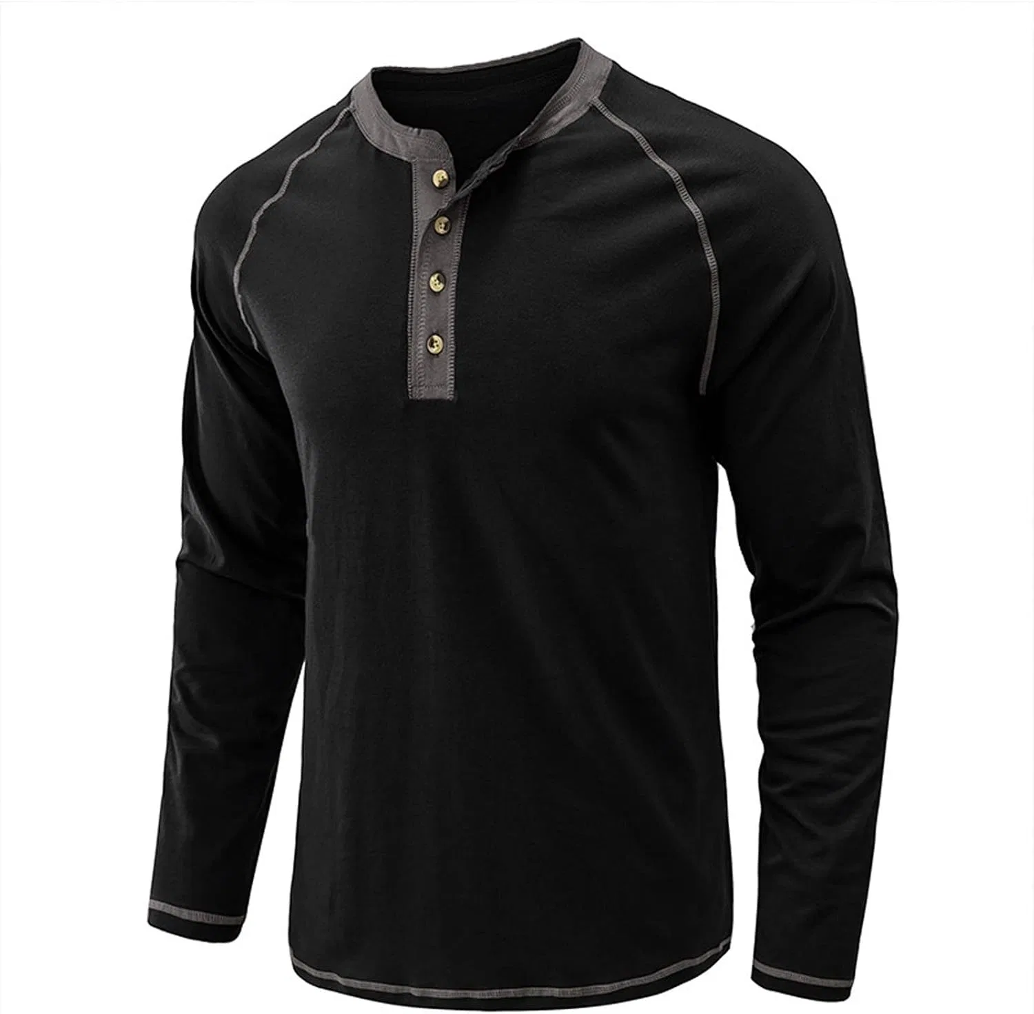 Мужская легкая толстовка с четвертью пуговиц Slim Fit, Black — фото 3