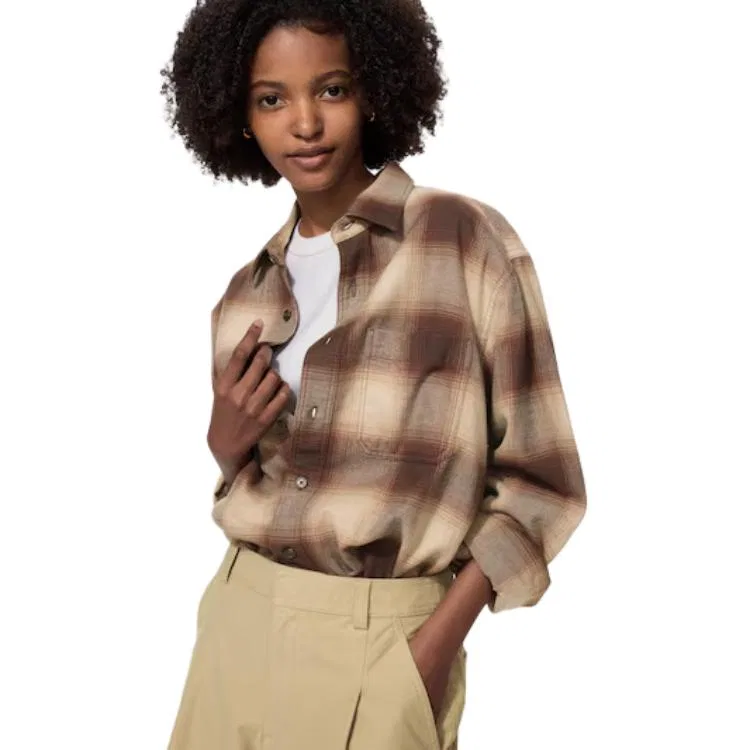 Мужская рубашка с лацканами Brown UNIQLO, Brown — фото 4