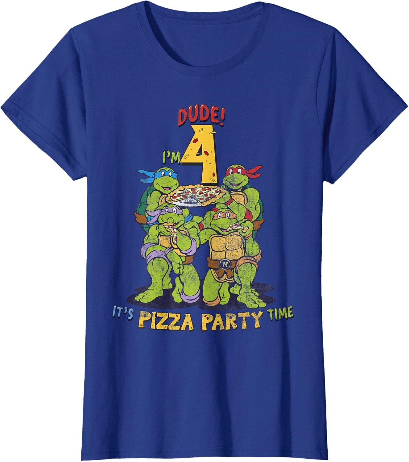 

Женская футболка Teenage Mutant Ninja Turtles I'm 4 Dude Pizza Birthday Party, синий