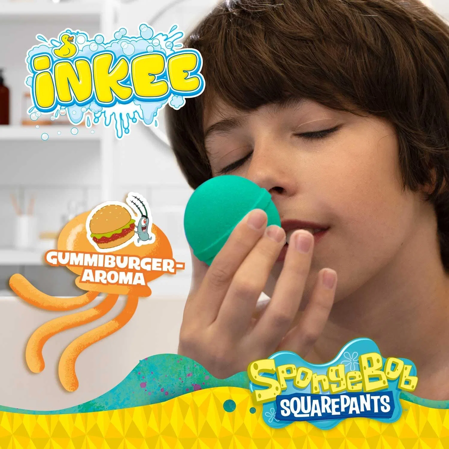 Бомбочка для ванны с сюрпризом SpongeBob, INKEE, 80 г, Burgergummi — фото 4