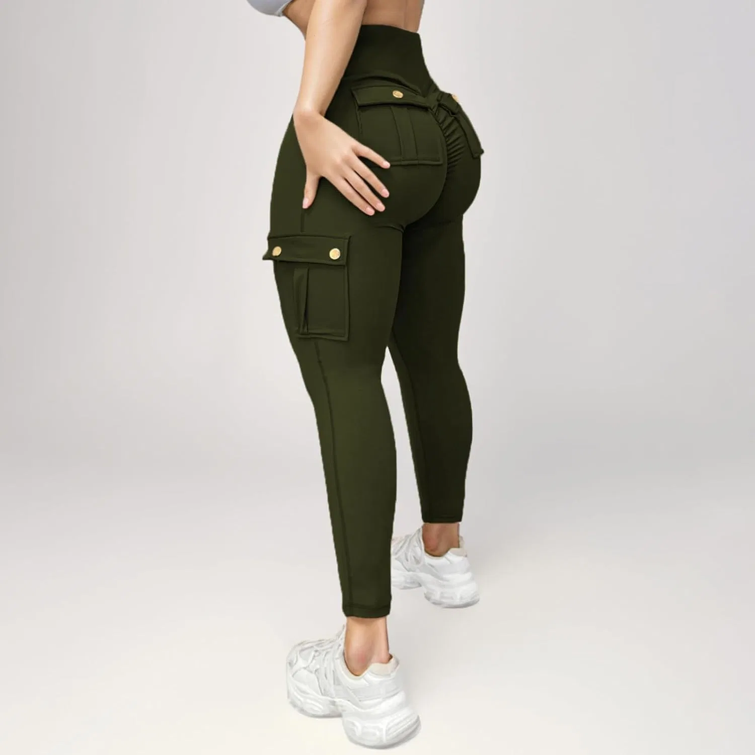Женские спортивные штаны карго с высокой талией High Waisted, Army Green — фото 4