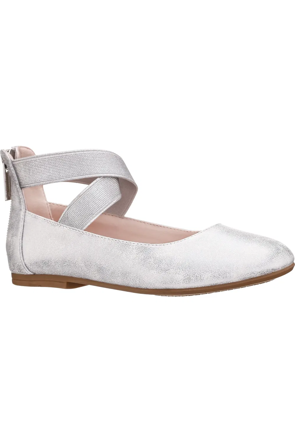 Детские балетки на перекрестных ремешках Marissa Nina, Silver Distressed