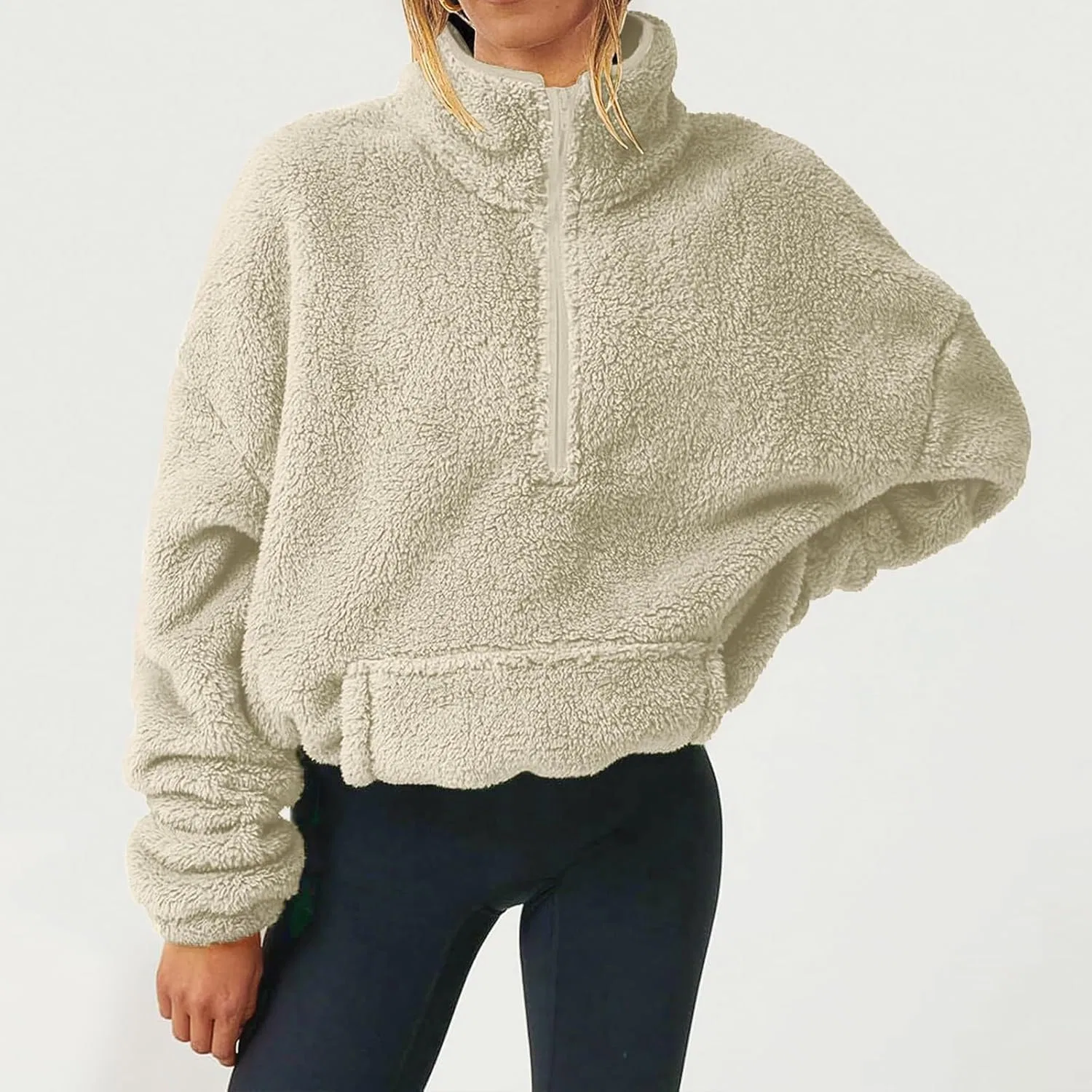 Женский свитшот с высоким воротом, Half Zip, абрикосовый — фото 2