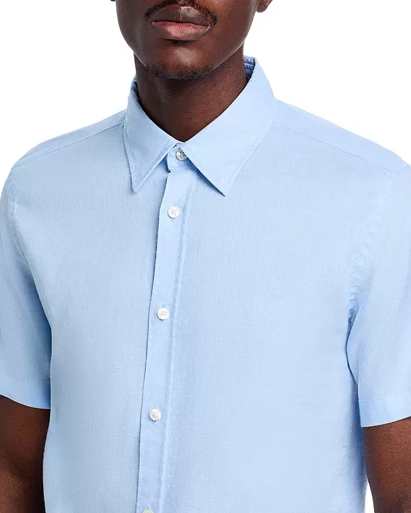 Мужская рубашка с коротким рукавом Roan Slim Fit Linen Kent Collar Shirt Boss, Light Pastel Blue — фото 4