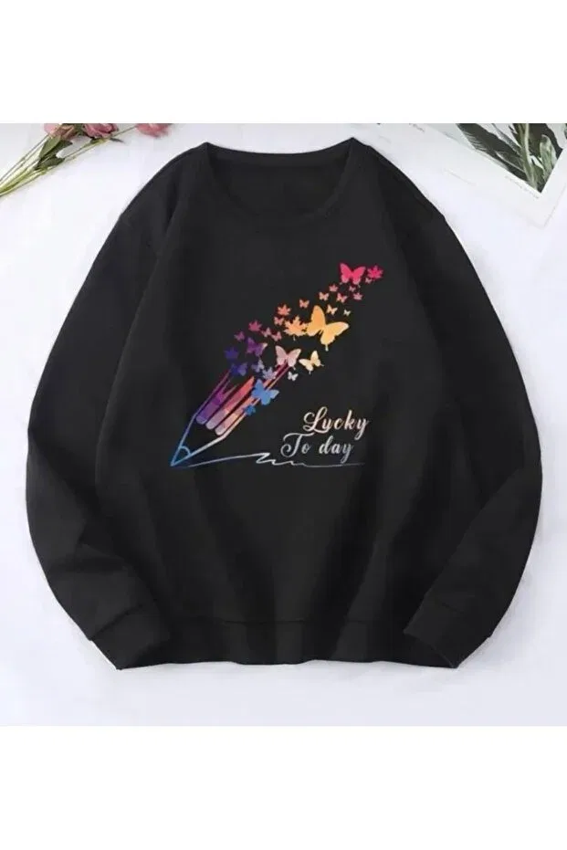 Детские свитшот для девочек хлопковый Lucky to day Seuscraft, Black