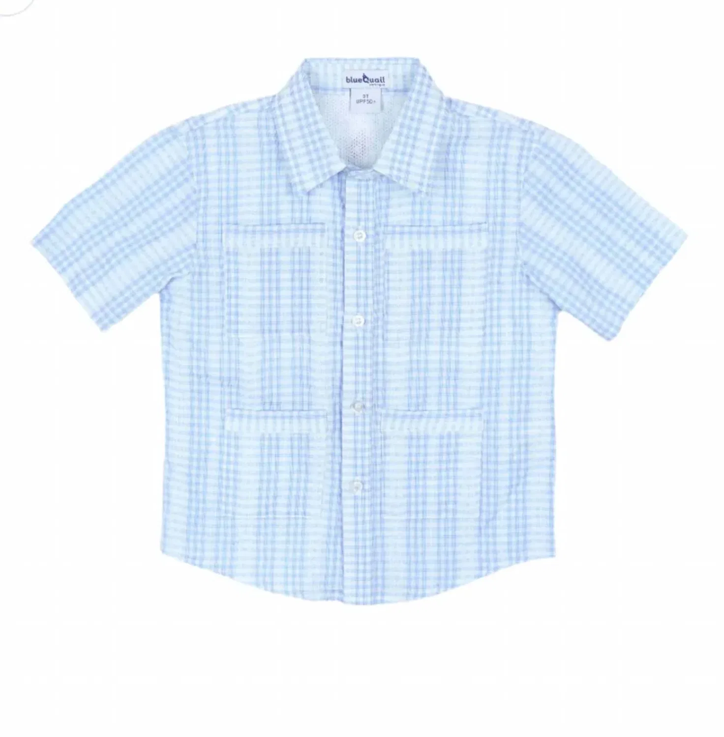 Детская рубашка с коротким рукавом Guayabera Linen Blue Quail Clothing Co., Blue Plaid — фото 3