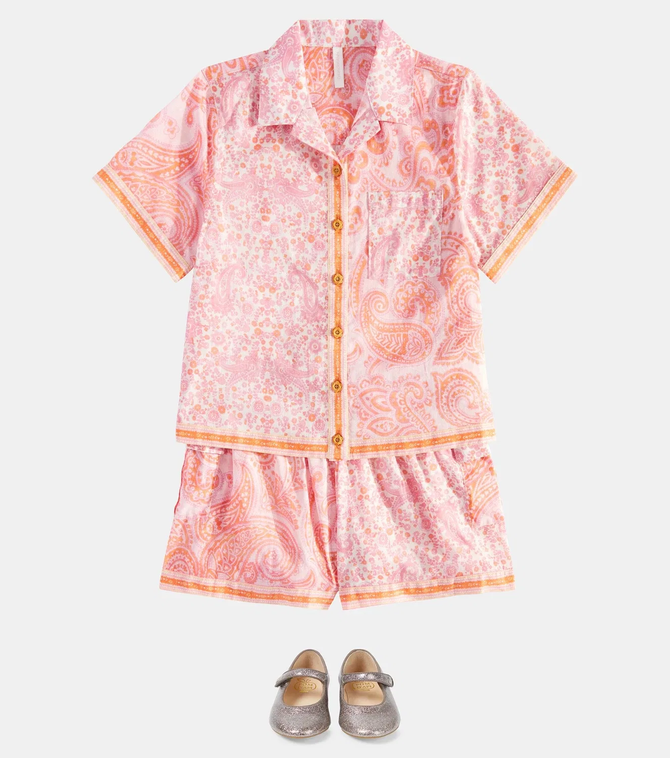Рубашка хлопковая с узором пейсли Ottie Zimmermann Kids, розовый — фото 2