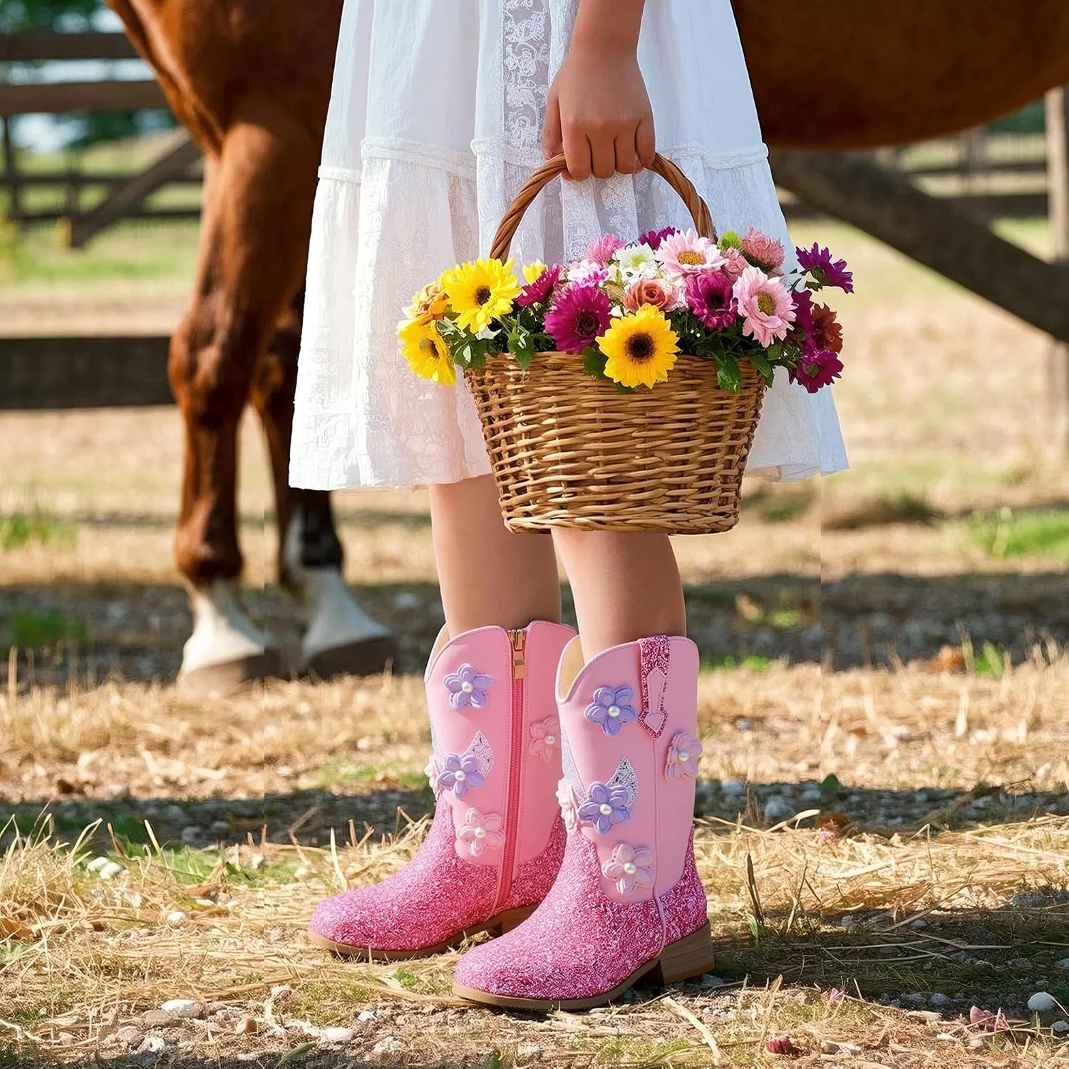 Детские сапоги для девочек с блестками Western Boots Fmiiour, Pink — фото 3