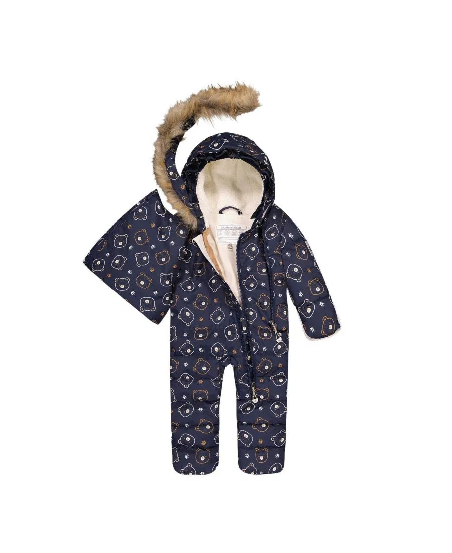 Детский зимний комбинезон-слинг для автокресла с принтом Teddy Bears Deux par Deux, Blue Printed Teddy Bears — фото 3