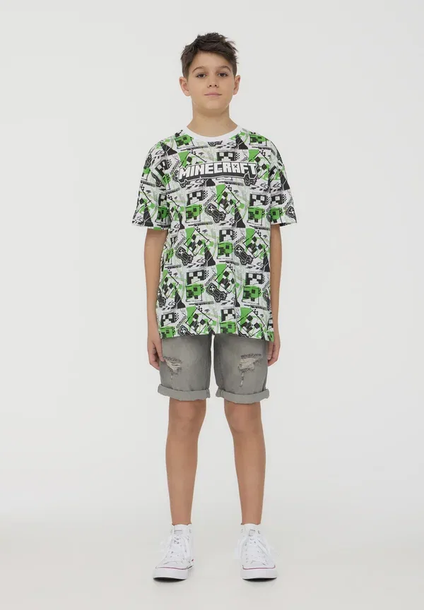 Футболка с принтом Minecraft, Loose Fit, All-over minecraft - print t-shirt, Terranova, Бьянко Оптико, белый