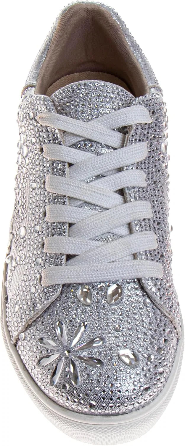 Детские кеды для девочек с блестками Badgley Mischka, White/Silver — фото 3
