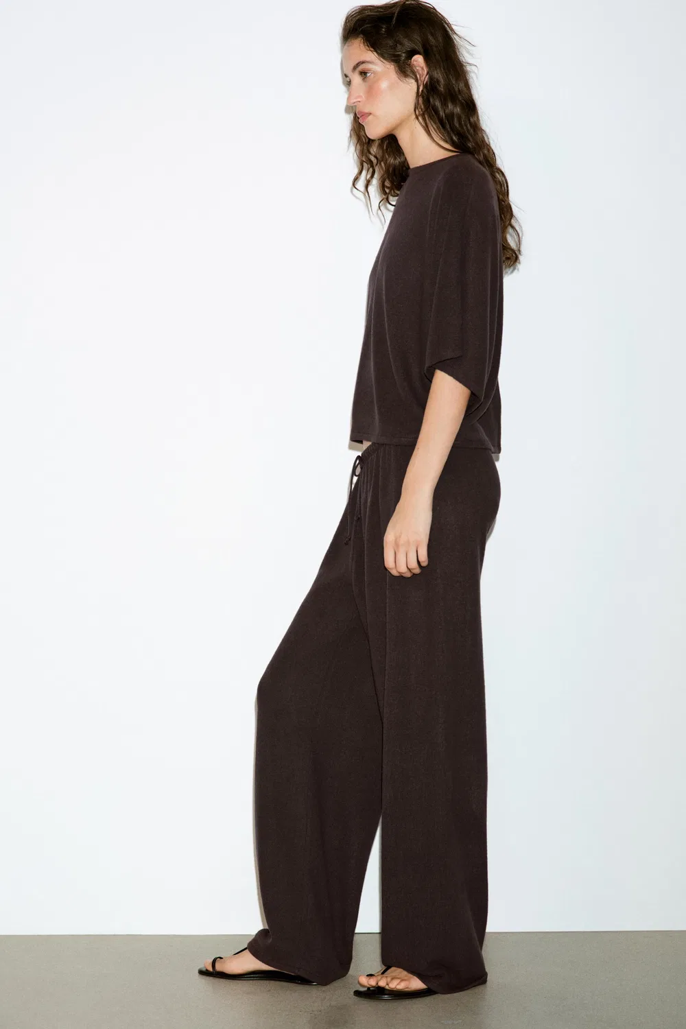 Деревенские широкие брюки ZARA, Dark Brown — фото 3