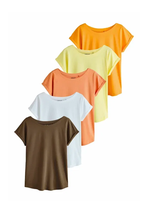 Футболка из хлопка Petite fit - cap sleeve 5 pack - basic t-shirt Next, коричневый, оранжевый, желтый, белый — фото 4