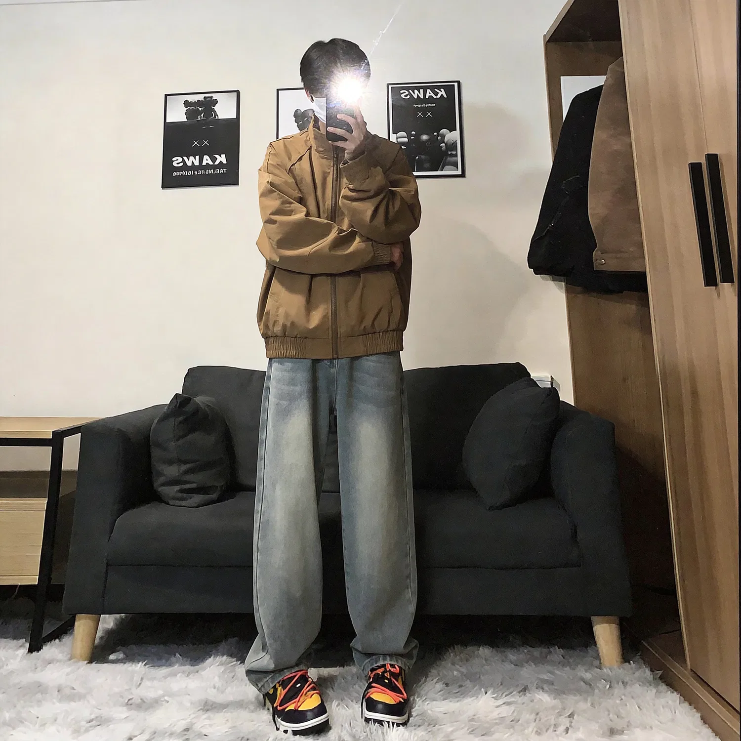 Детский комплект спортивной одежды с воротником-стойкой Brown Coat+Vintage Blue Pants GWAF, Коричневый/Синий — фото 4