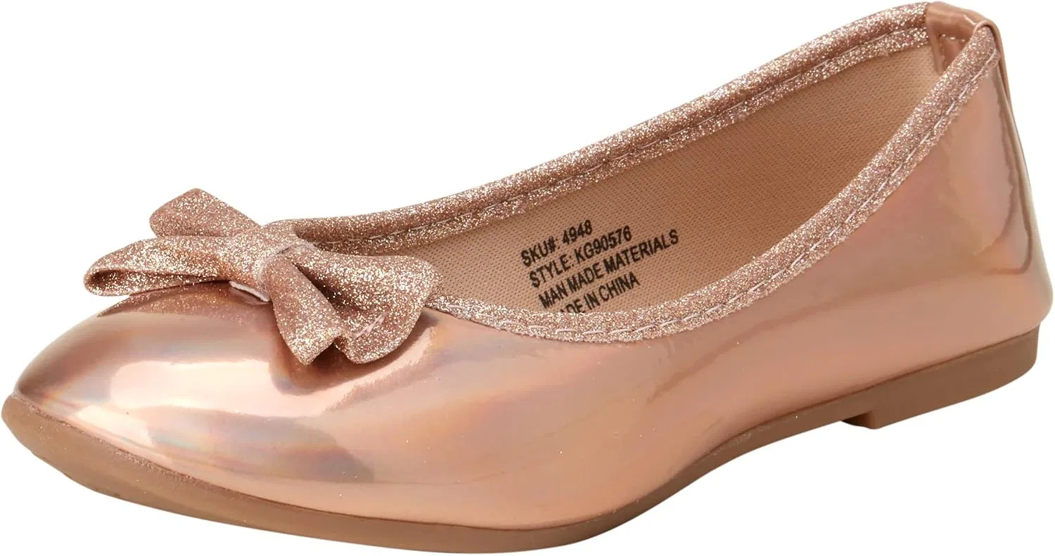 Детские туфли-балетки с блестящим бантом Classic Leatherette KENSIE GIRL, Rose Gold Glitter — фото 2