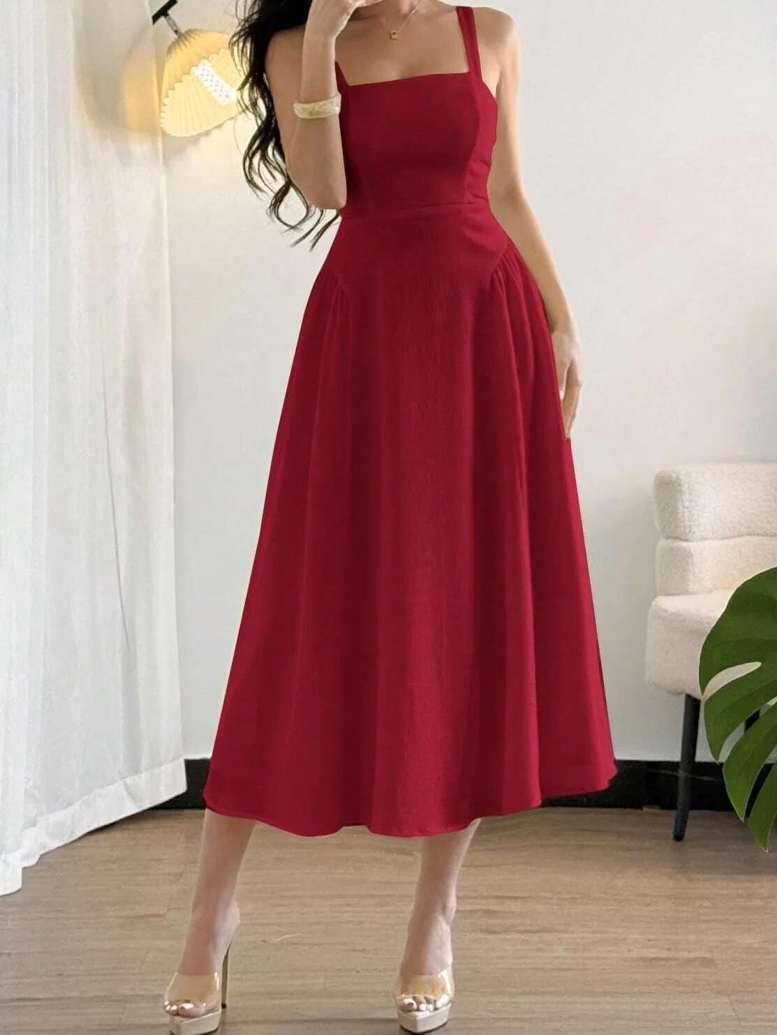 Женское элегантное платье A-силуэта с открытой спиной, Burgundy — фото 3