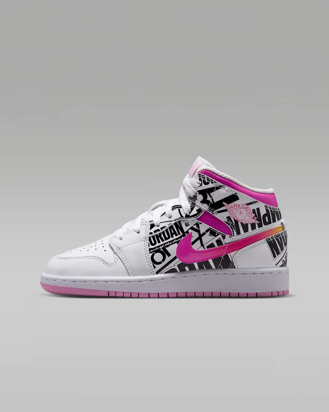 Кроссовки для детей постарше Air Jordan 1 Mid, Off White/University Red/Fire Pink