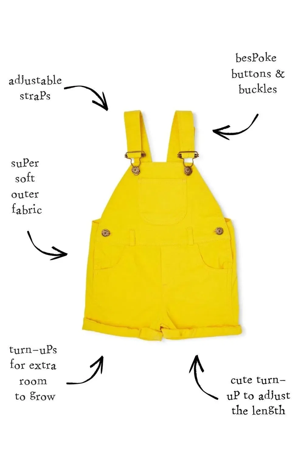 Детские джинсовые шорты-комбинезон Dotty Dungarees, Yellow — фото 4