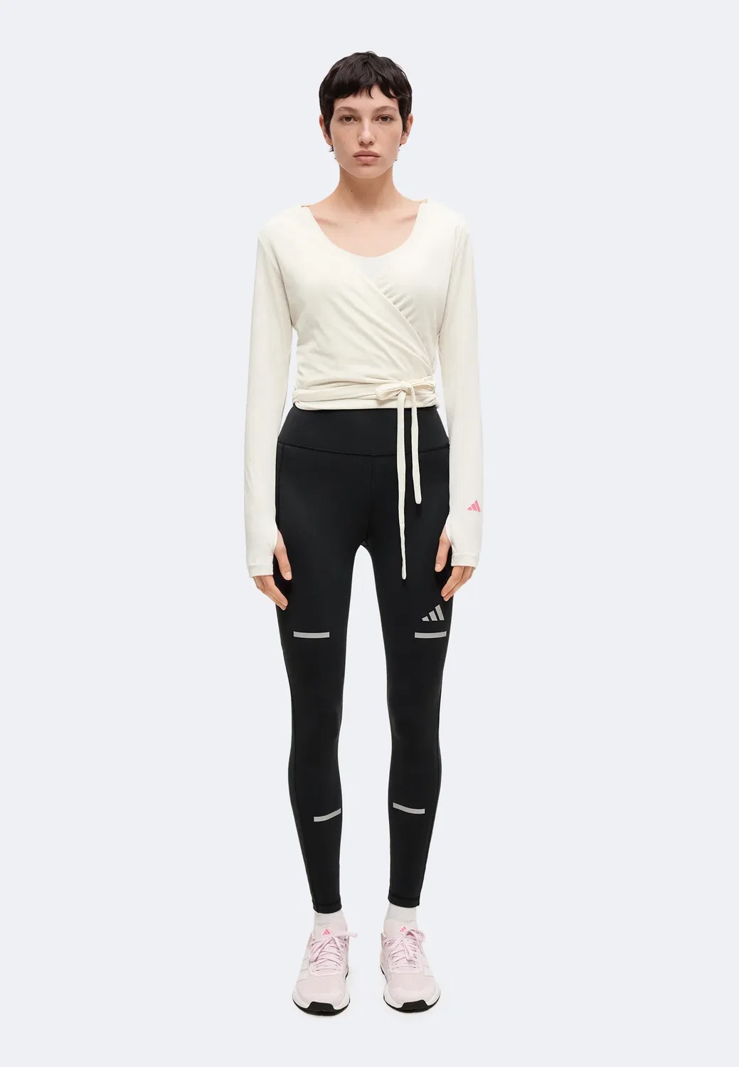 3 stripes studio soft ballet wrap - long sleeves top Adidas Performance, Chalk White/Pink Fusion — фото 2