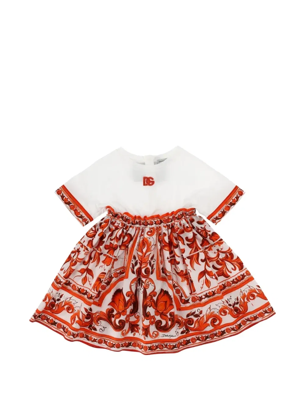 Платье из смешанных материалов с принтом «Майолика» Dolce & Gabbana Kids, белый
