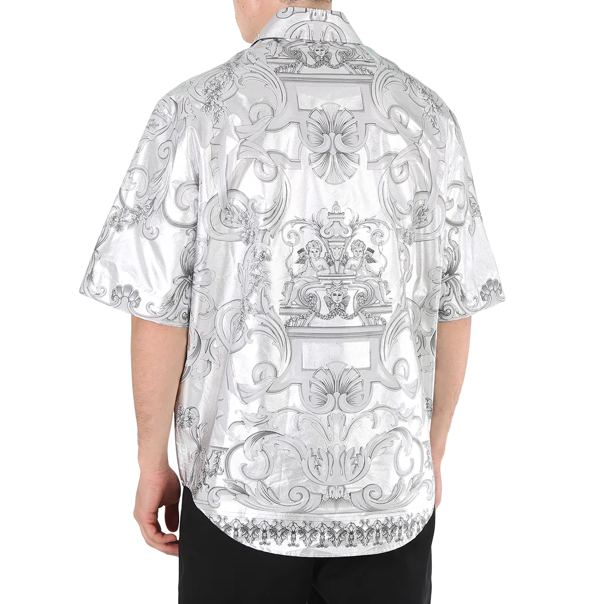 Рубашка из шелка с барочным принтом Versace, Silver/Black — фото 4