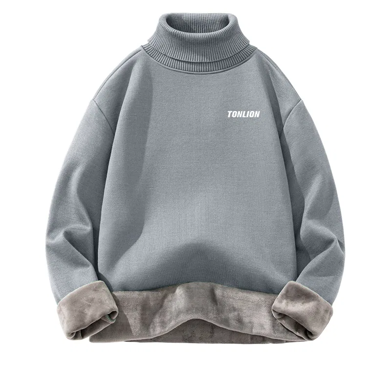 Детский джемпер с высоким воротом, свободный, на флисовой подкладке, Tonlion, Light Gray