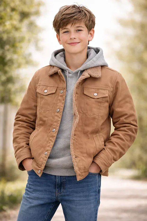 Детское джинсовое пальто для девочек Lion r fur Boy's Denim Coat Alaska The Last Frontier, Dark Camel