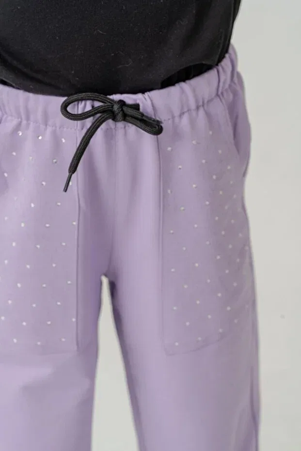 Детские спортивные штаны для девочек с принтом Pocket stoned leg brit elastic stopper Mışıl Kids, Lilac — фото 2