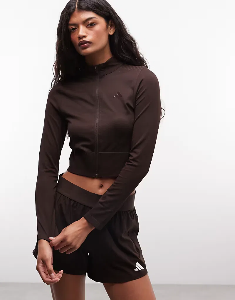 Вязаная тренировочная куртка Adidas, коричневый