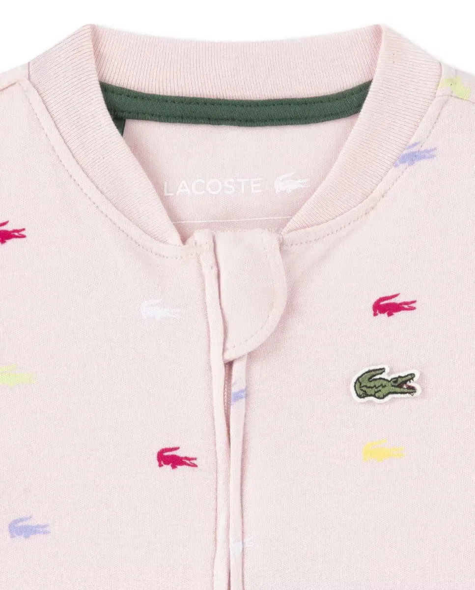 Детский комбинезон для девочек с принтом Mono con patucos y estampado integral de cocodrilo unisex Lacoste, Rosa — фото 4