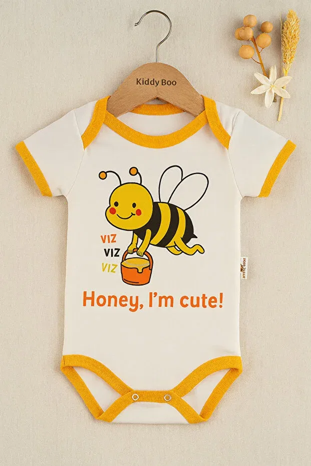 Детское боди для новорожденных с принтом Pack of 2 100% cotton organic printed unisex girls boys snapback bodysuit bee-panda Kiddy Boo, White-Yellow — фото 2