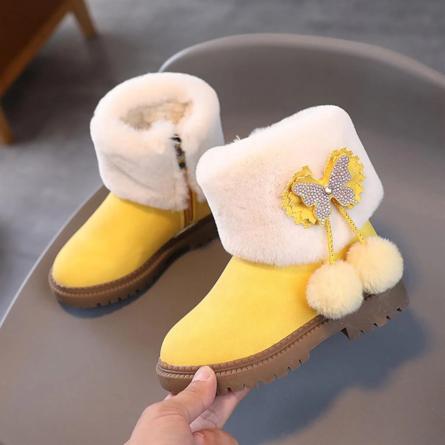 Детские сапоги для девочек с толстой подошвой, Yellow — фото 3
