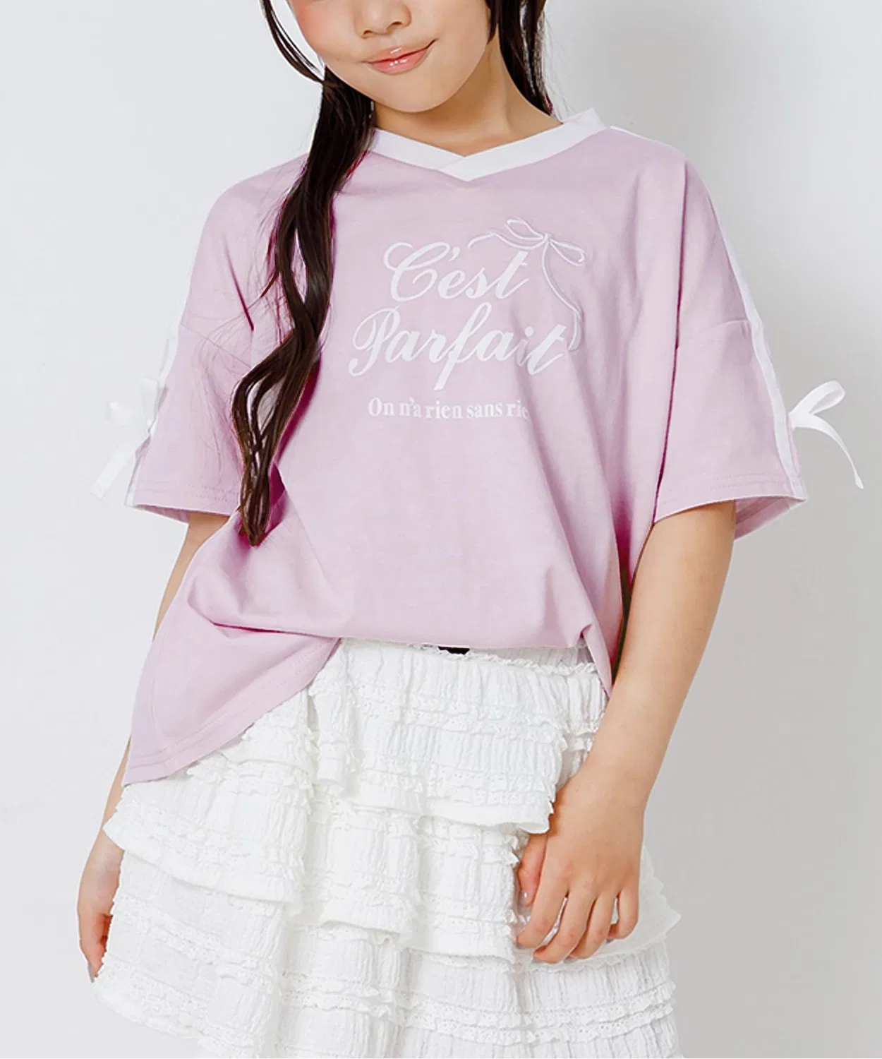 Детская футболка с принтом Ribbon Logo Big Half Sleeve algy, Pink