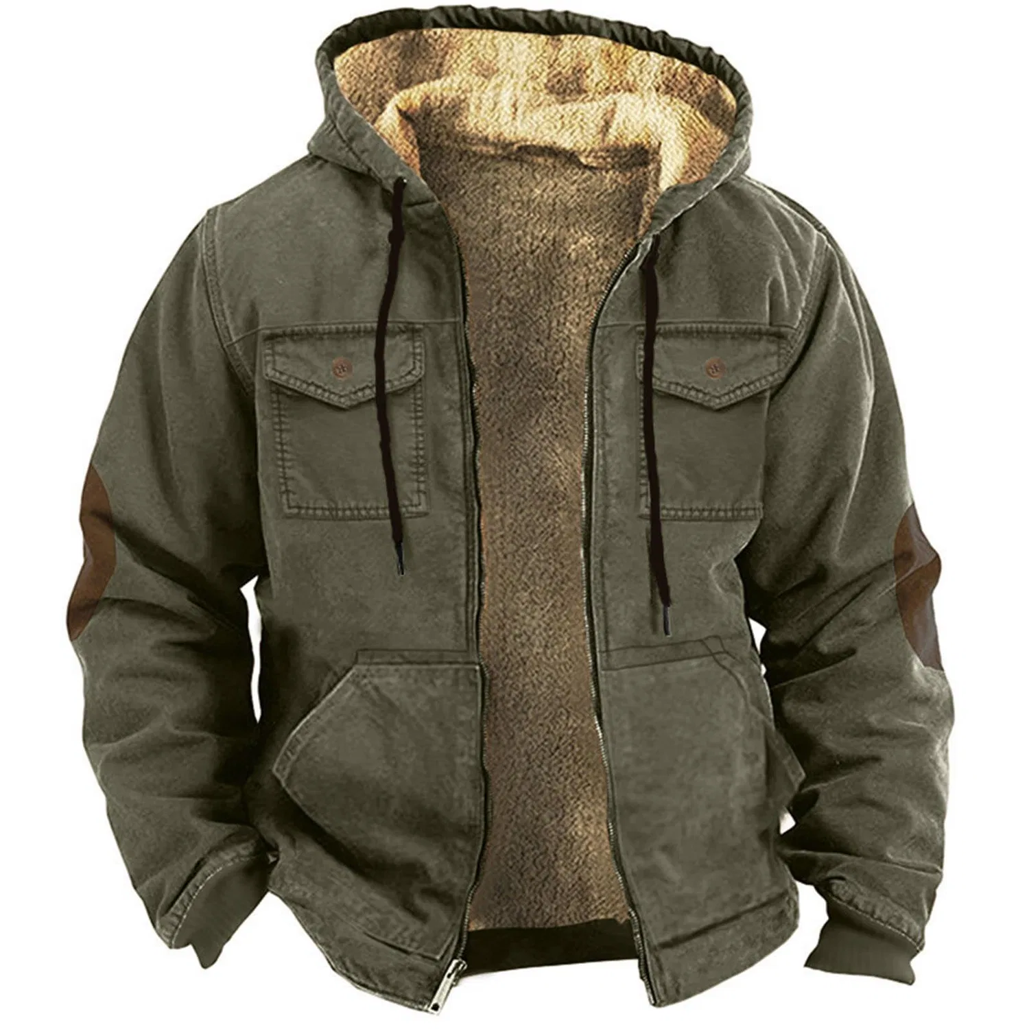 Мужская зимняя куртка с капюшоном и боковыми карманами, Army Green