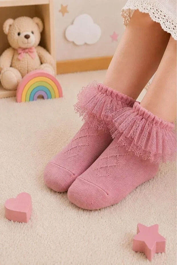 Детские носки для новорожденных хлопковые с принтом Organic cotton premium 3-piece baby tulle socks Lakoren, Multicolor — фото 2