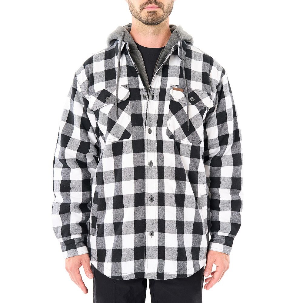 

Рабочая одежда Big & Tall Smith's Фланелевая куртка с капюшоном и подкладкой из шерпы Smith's Workwear, цвет White Black