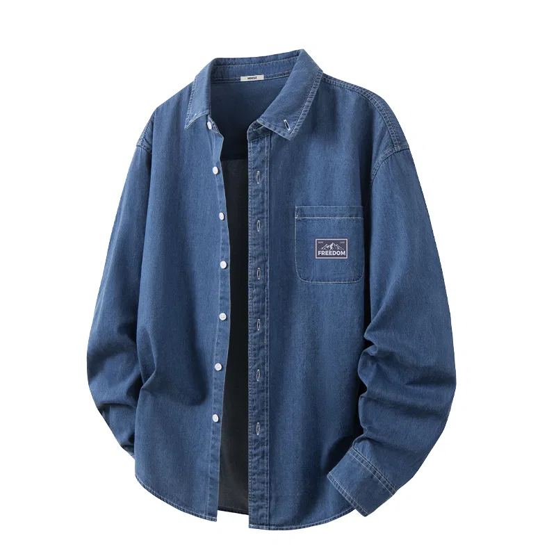Детская джинсовая рубашка с воротником-стойкой Medium Blue MINISO, Medium Blue
