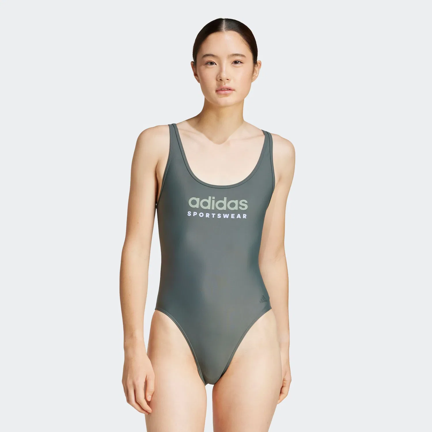Женский слитный купальник с U-образной спинкой Adidas Performance, Legend Ivy/Silver Green Mel — фото 2