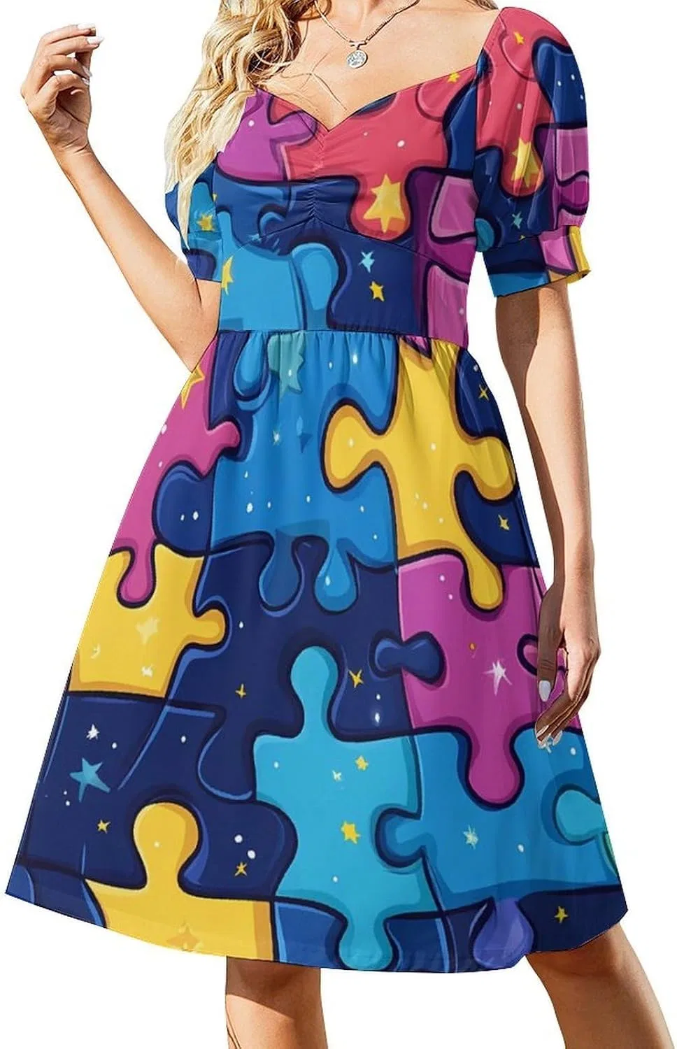 Женское летнее платье с пышными рукавами Puzzles, Style
