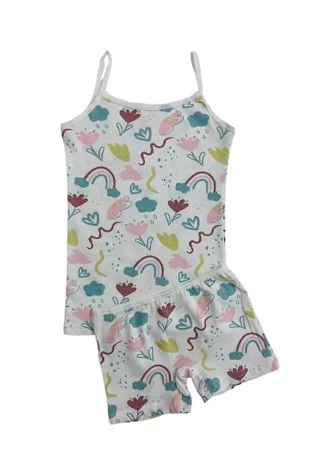 Детский комплект из топа и шорт для девочек с принтом Rainbow Flower Elmas Kids, Nude Color