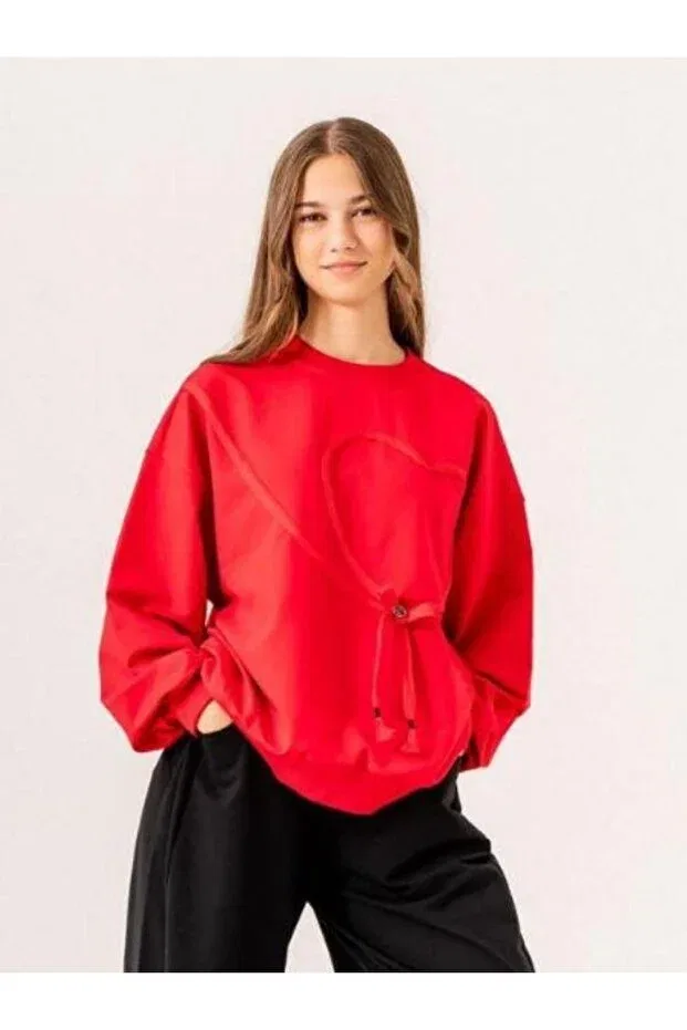 Детские свитшот для девочек с длинным рукавом Heart detailed girl's sweatshirt Zekids, Red — фото 3