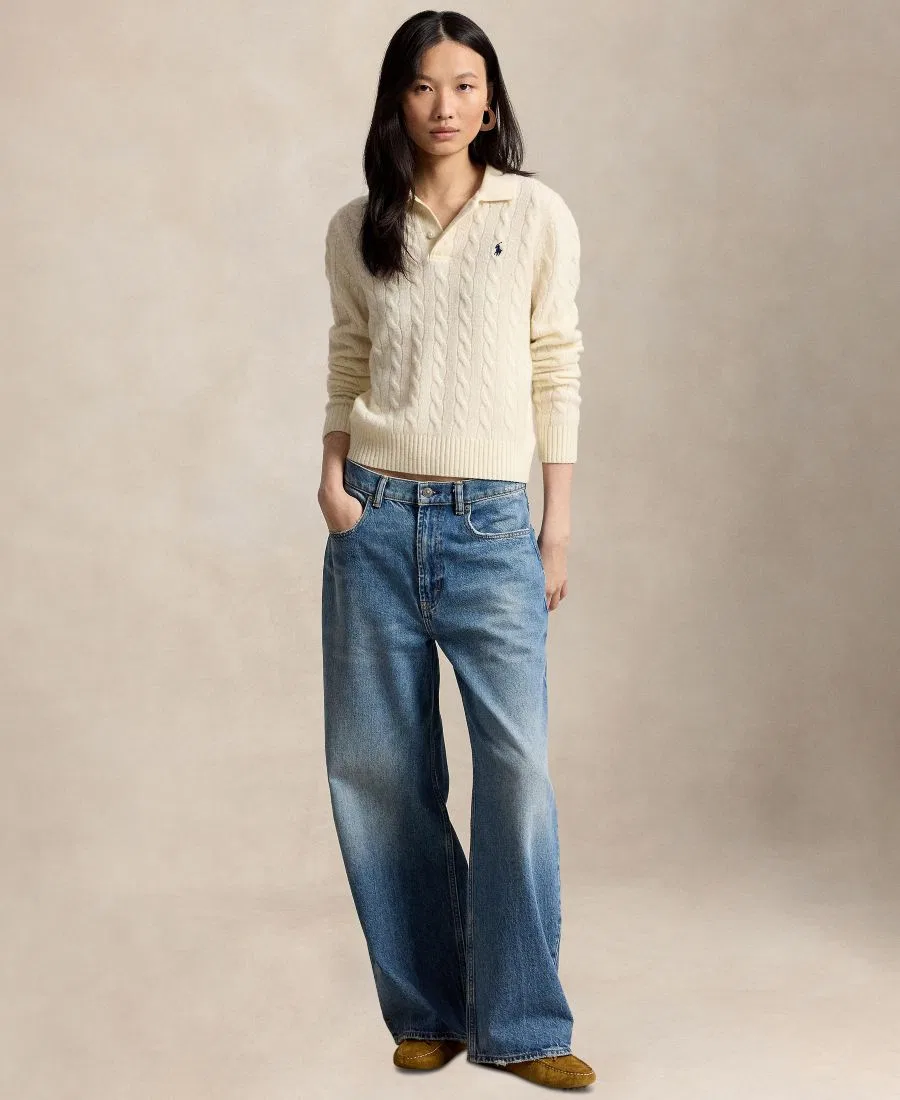 Женский свитер с кабельным узором и длинным рукавом Polo Ralph Lauren, Authentic Cream — фото 2