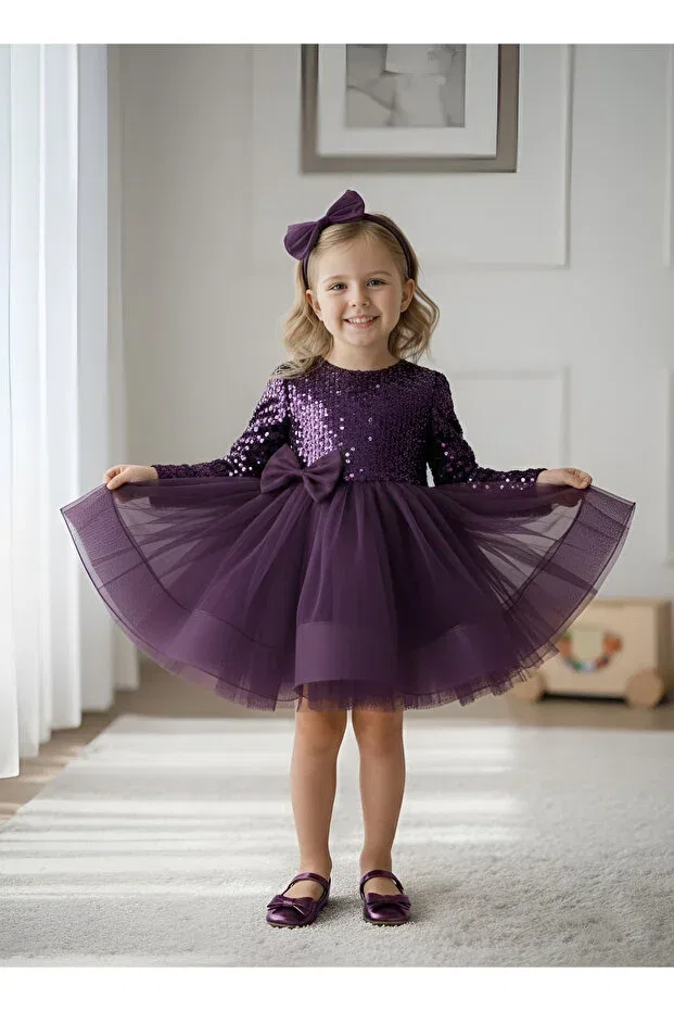 Детское платье для девочек с длинным рукавом Birthday party evening dress Mixie, Purple