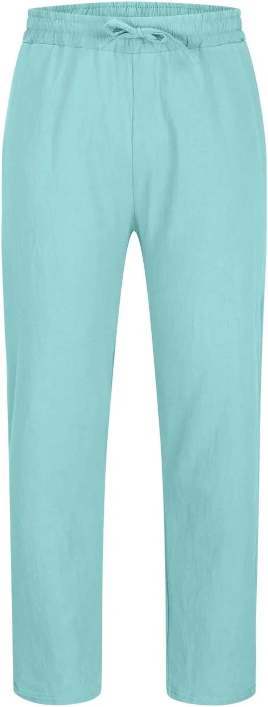 Мужские брюки из льна Slim Fit с завязками, мятный — фото 2