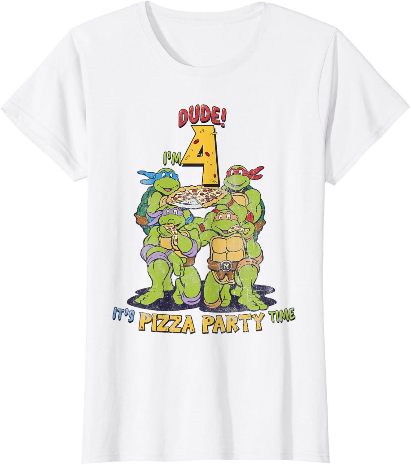 

Женская футболка Teenage Mutant Ninja Turtles I'm 4 Dude Pizza Birthday Party, белый