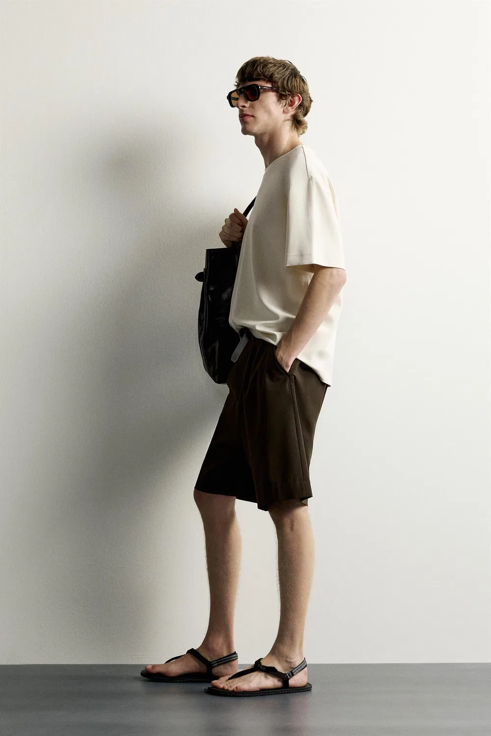 Мягкая футболка свободного кроя ZARA, Oyster-white — фото 4